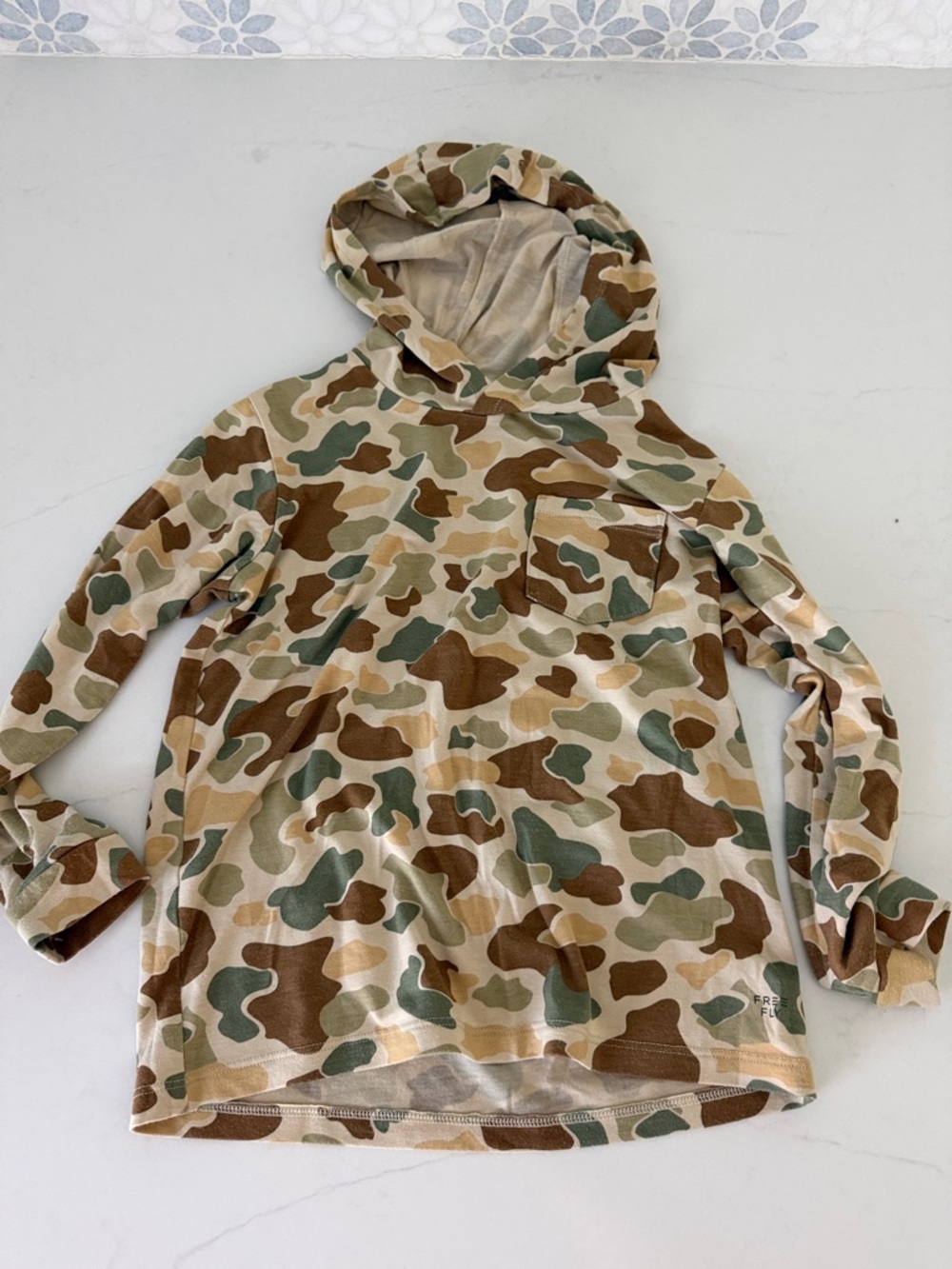 Kids Camo Hooded Pullover Sweatshirt - Beige Green Brown